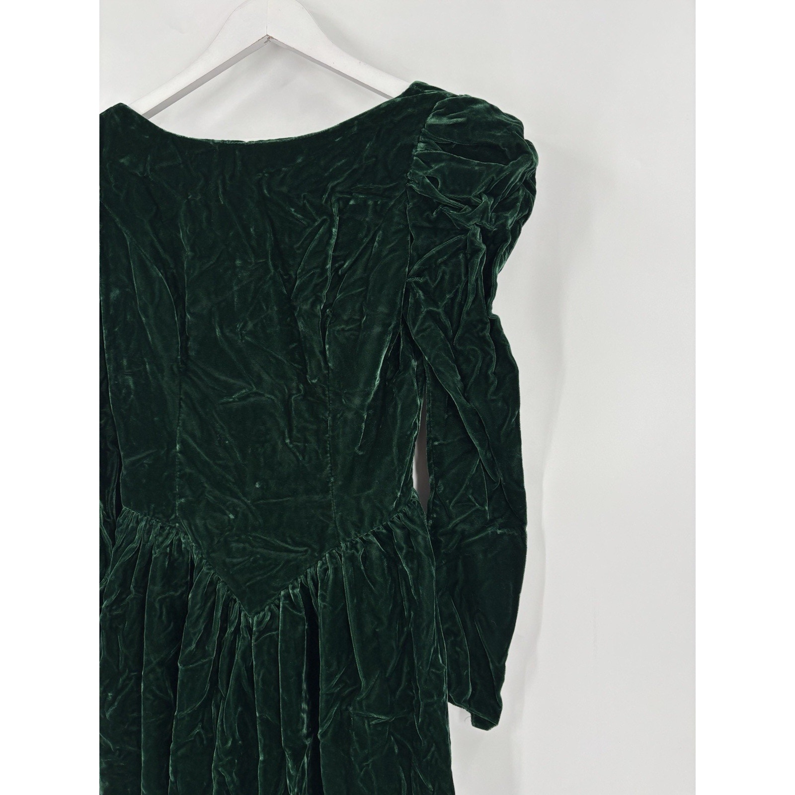 Amerian Vintage Velvet Dress Womens 8 Green Bow 80s Puff Shoulder Basque Waist — image 5 of 8